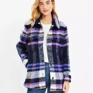Loft Purple Plaid Jacket Size MP Medium Petite